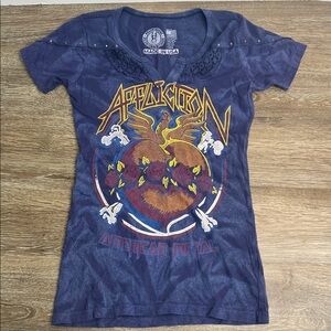 Affliction American Metal “Live Fast Tour” Graphic Tee – Studded Lace Detail – S